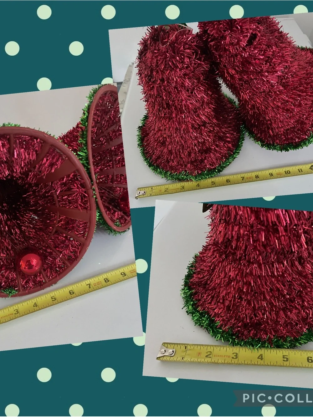 Lot off Wall Hanging Red Glitter Bells 1 Green Bow Poinsettia + 2 Red Glitter